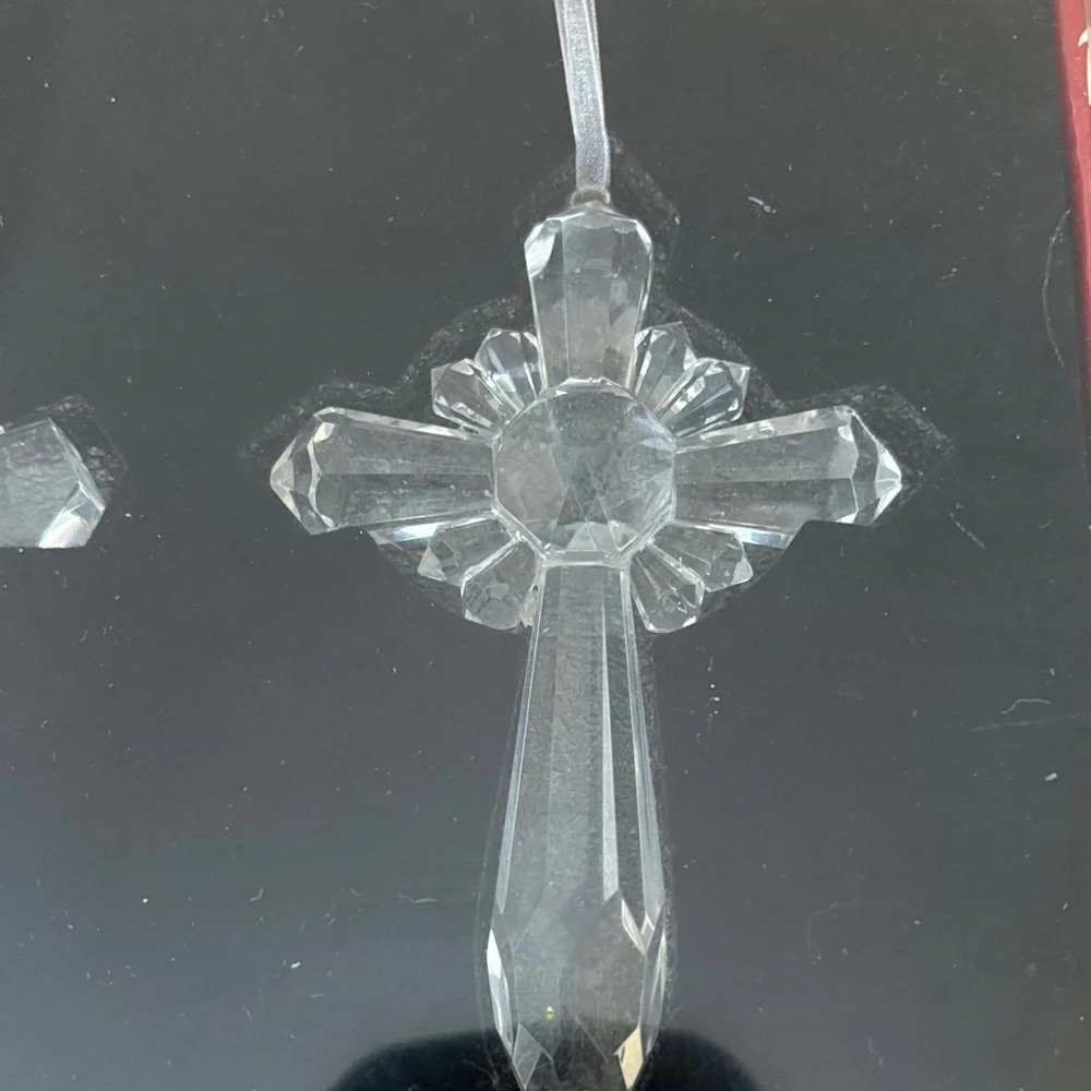 Belk Clear Crystal Cross Ornaments Set of 3 in Original Package Never Opened